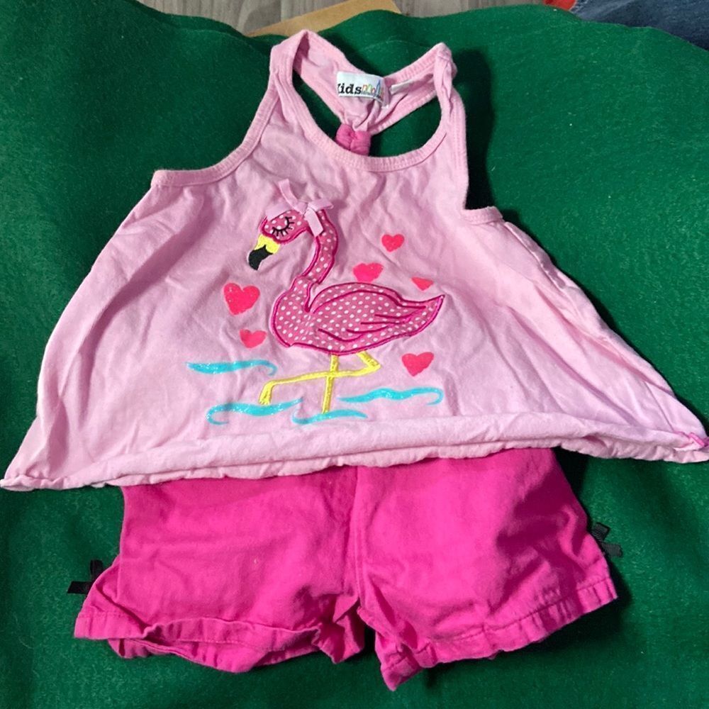 Kids Headquarters Girl’s 2-Piece Short Set Size 5 Pink Flamingo Summer Outfit